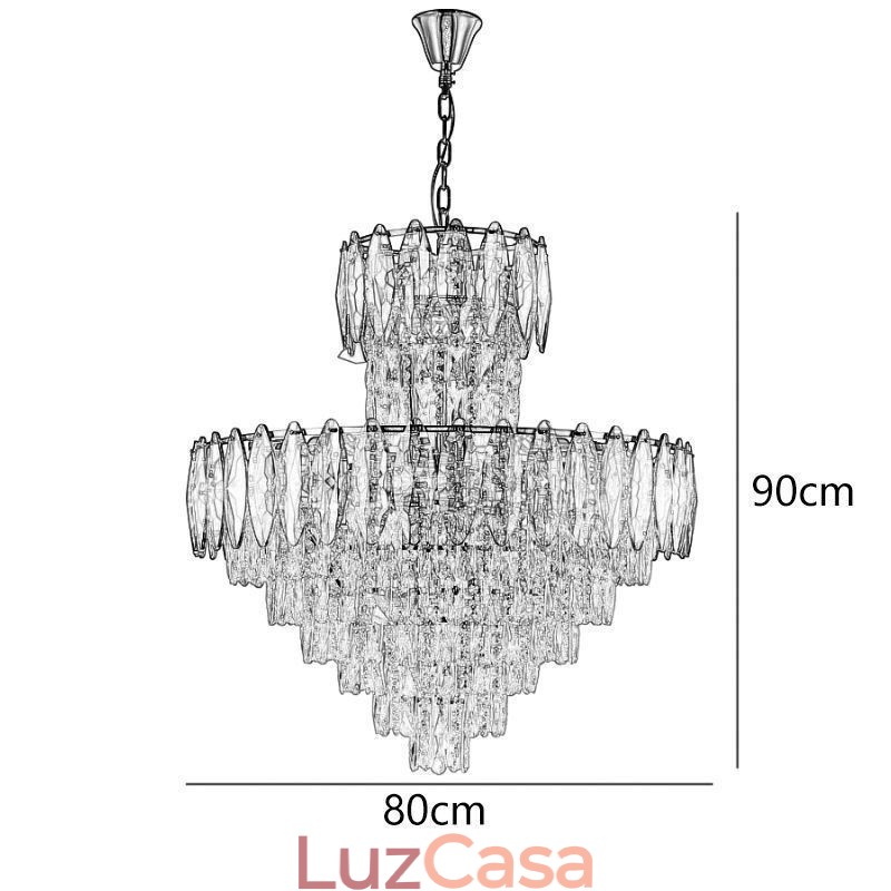 Luminária pendente de cristal cônica Duplex Luminária de teto decorativa 80cm