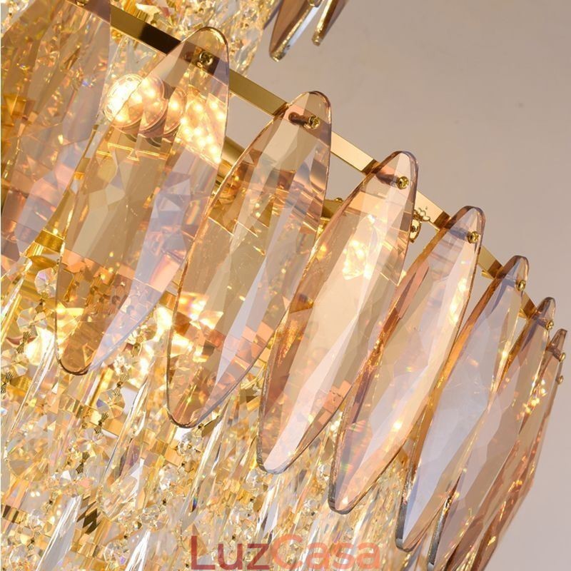 Luminária pendente de cristal cônica Duplex Luminária de teto decorativa 80cm