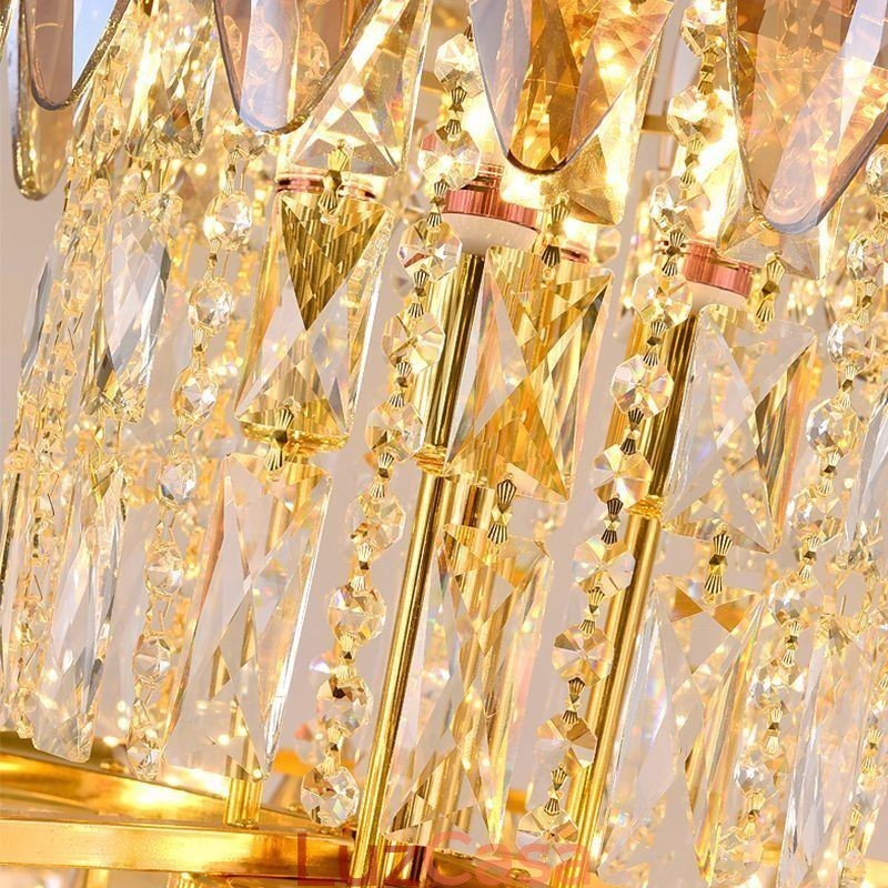Luminária pendente de cristal cônica Duplex Luminária de teto decorativa 80cm