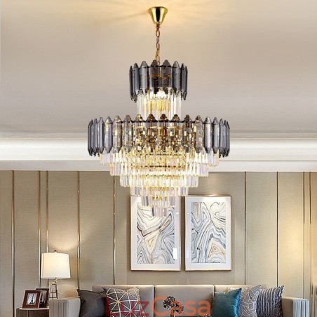 Luminária pendente de cristal cônica Duplex Luminária de teto decorativa Luminária pendente de cristal cônica Duplex Luminária de teto decorativa