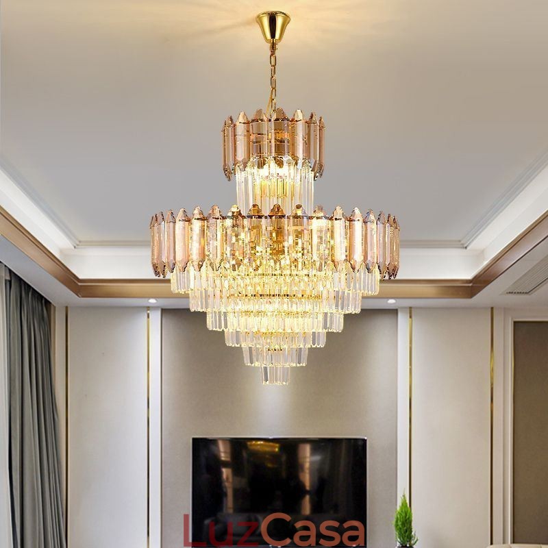 Luminária pendente de cristal cônica Duplex Luminária de teto decorativa