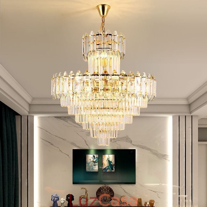 Luminária pendente de cristal cônica Duplex Luminária de teto decorativa
