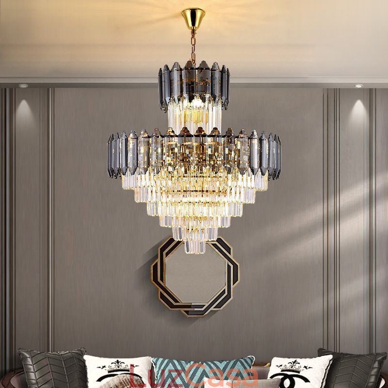 Luminária pendente de cristal cônica Duplex Luminária de teto decorativa