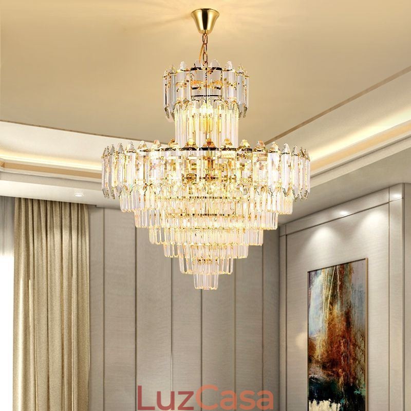 Luminária pendente de cristal cônica Duplex Luminária de teto decorativa