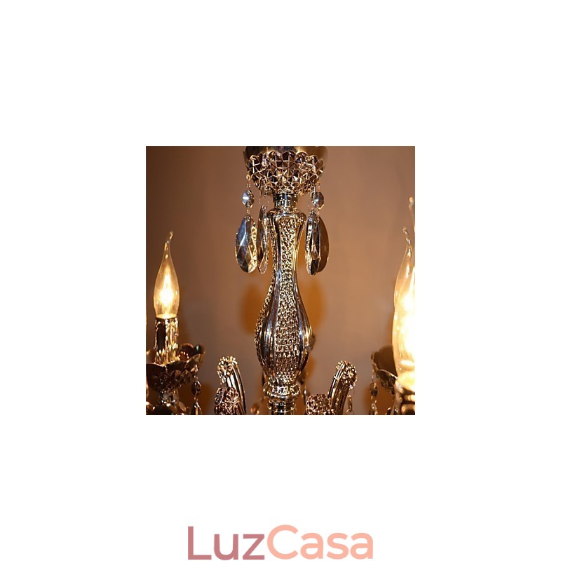 Lustre moderno estilo cristal acrílico prateado com 5 luzes