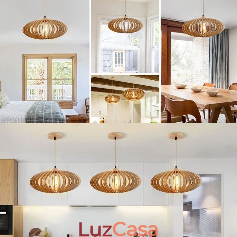 Luminária de teto Log Basswood 17cm Abajur oval de madeira