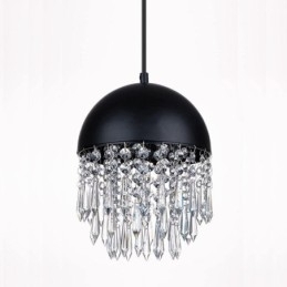 Luminária de teto pendente de cristal com borla e tampa de panela preta Abajur
