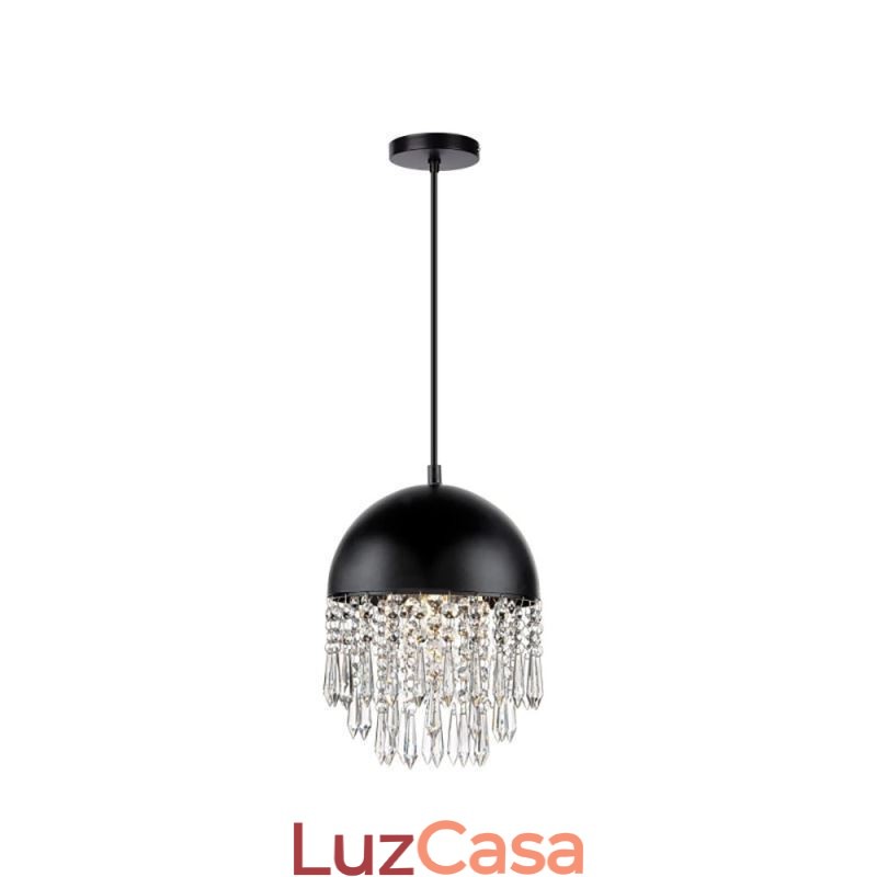 Luminária de teto pendente de cristal com borla e tampa de panela preta Abajur