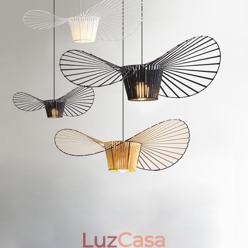 Luminária pendente moderna, simples, única, de ferro, arte, formato de chapéu, luz de teto