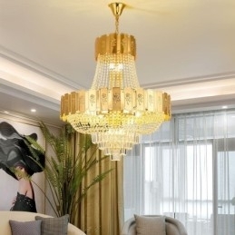 Luminária pendente de cristal dourado elegante e decorativa para teto