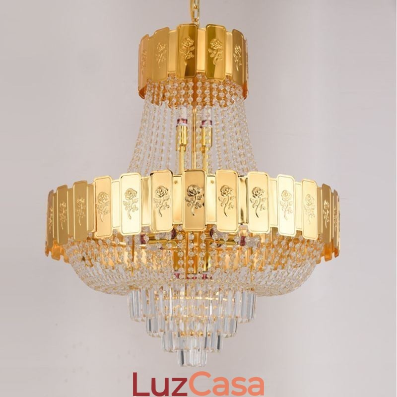 Luminária pendente de cristal dourado elegante e decorativa para teto