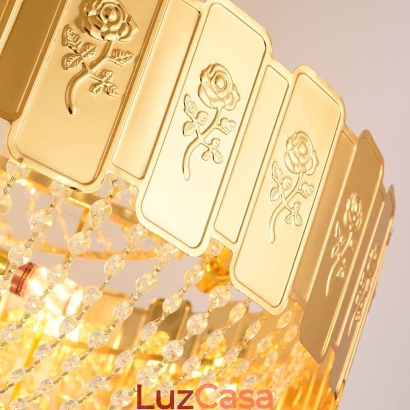 Luminária pendente de cristal dourado elegante e decorativa para teto
