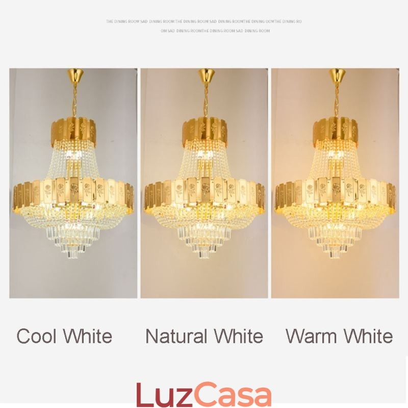 Luminária pendente de cristal dourado elegante e decorativa para teto