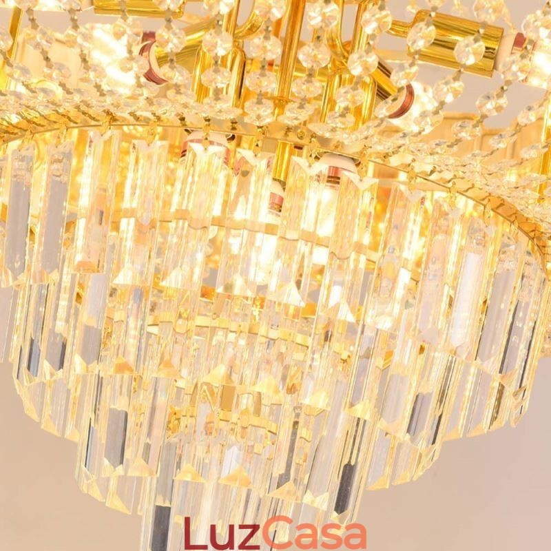 Luminária pendente de cristal dourado elegante e decorativa para teto