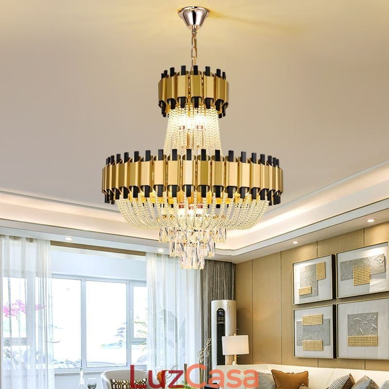 Luminária pendente de cristal dourada de luxo decorativa de teto