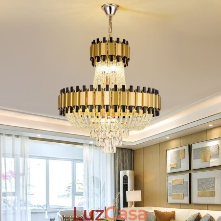 Luminária pendente de cristal dourada de luxo decorativa de teto