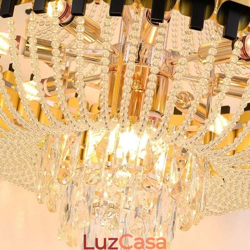 Luminária pendente de cristal dourada de luxo decorativa de teto
