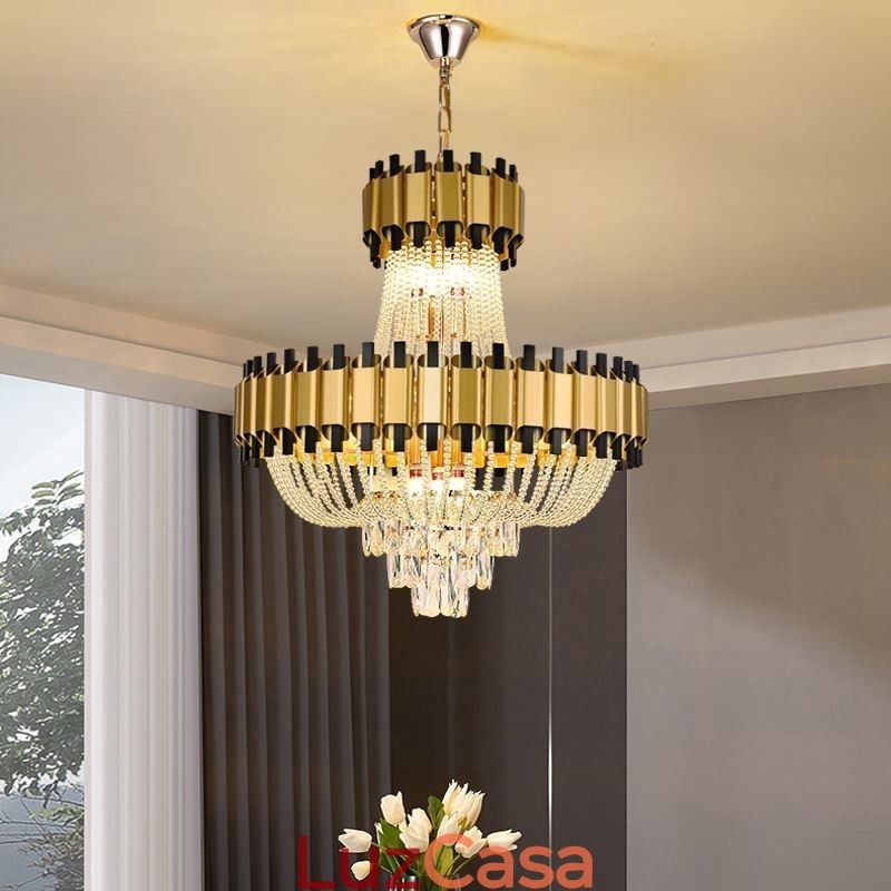 Luminária pendente de cristal dourada de luxo decorativa de teto