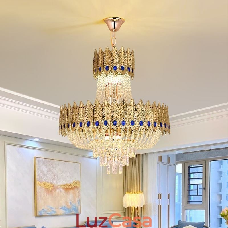 Luminária pendente de cristal de luxo decorativa de teto 60 cm