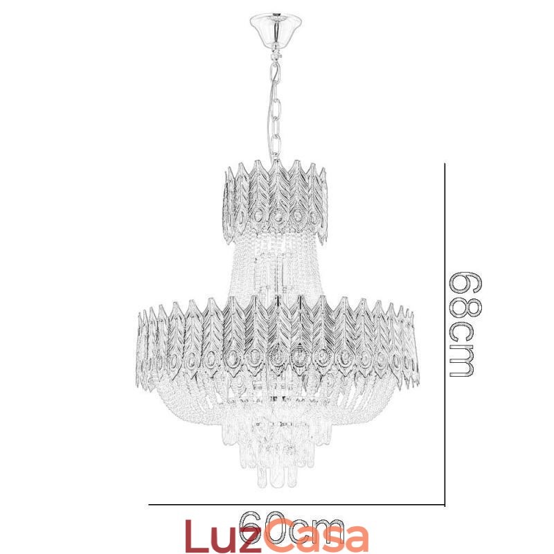 Luminária pendente de cristal de luxo decorativa de teto 60 cm
