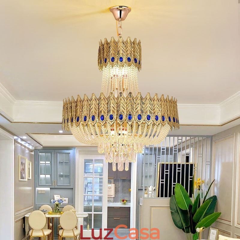 Luminária pendente de cristal de luxo decorativa de teto 60 cm
