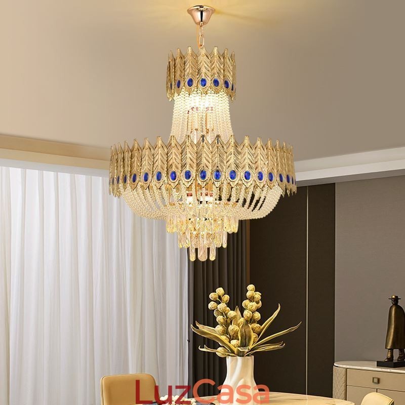 Luminária pendente de cristal de luxo decorativa de teto 60 cm
