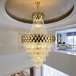 Luminária pendente de cristal galvanizada a ouro duplex luxo decorativo luminária de teto 80cm