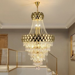 Luminária pendente de cristal galvanizada a ouro duplex luxo decorativo luminária de teto 80cm