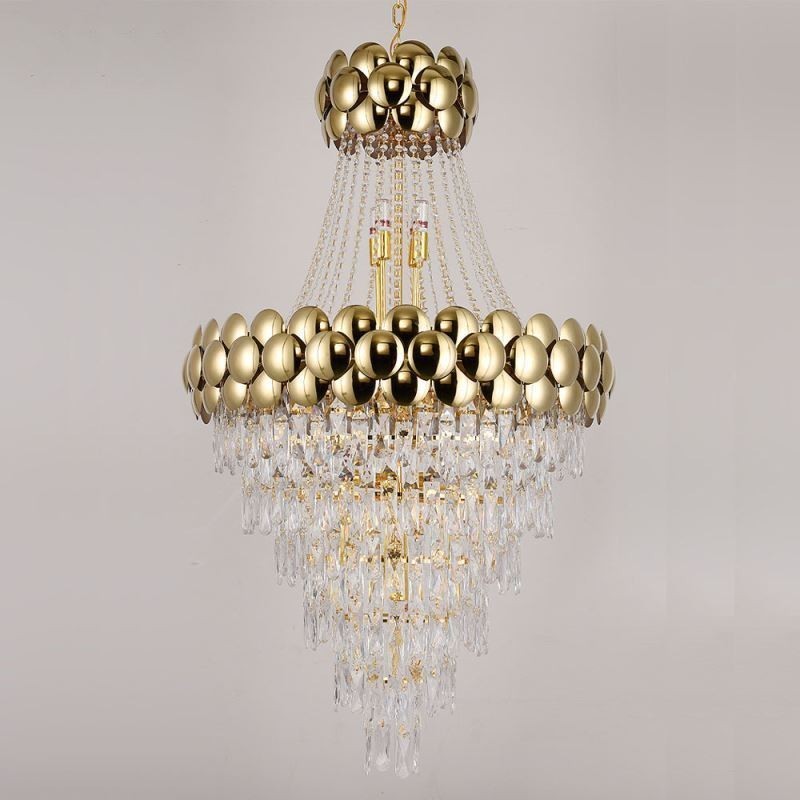 Luminária pendente de cristal galvanizada a ouro duplex luxo decorativo luminária de teto 80cm