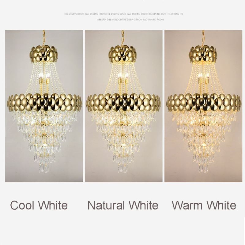 Luminária pendente de cristal galvanizada a ouro duplex luxo decorativo luminária de teto 80cm