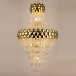Luminária pendente de cristal galvanizada a ouro duplex luxo decorativo luminária de teto 80cm