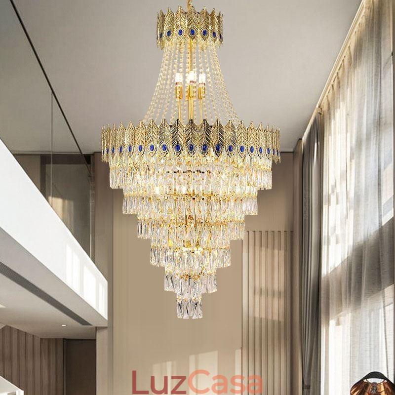 Luminária pendente de cristal sofisticada, luxuosa, decorativa, suspensa, 80 cm