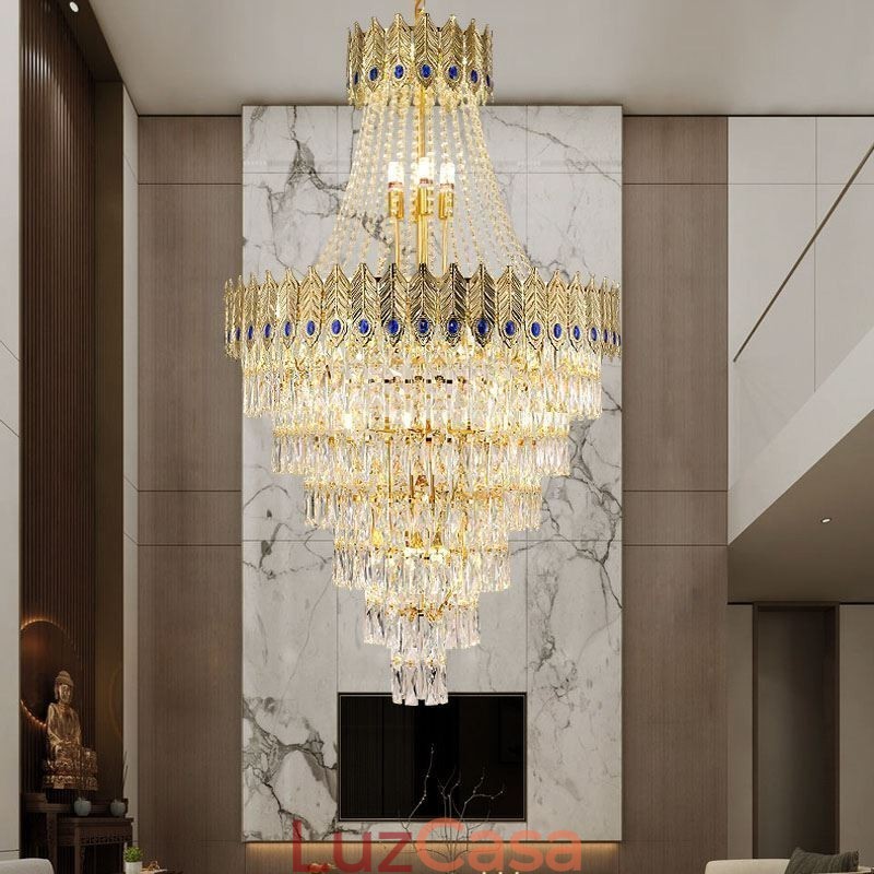 Luminária pendente de cristal sofisticada, luxuosa, decorativa, suspensa, 80 cm