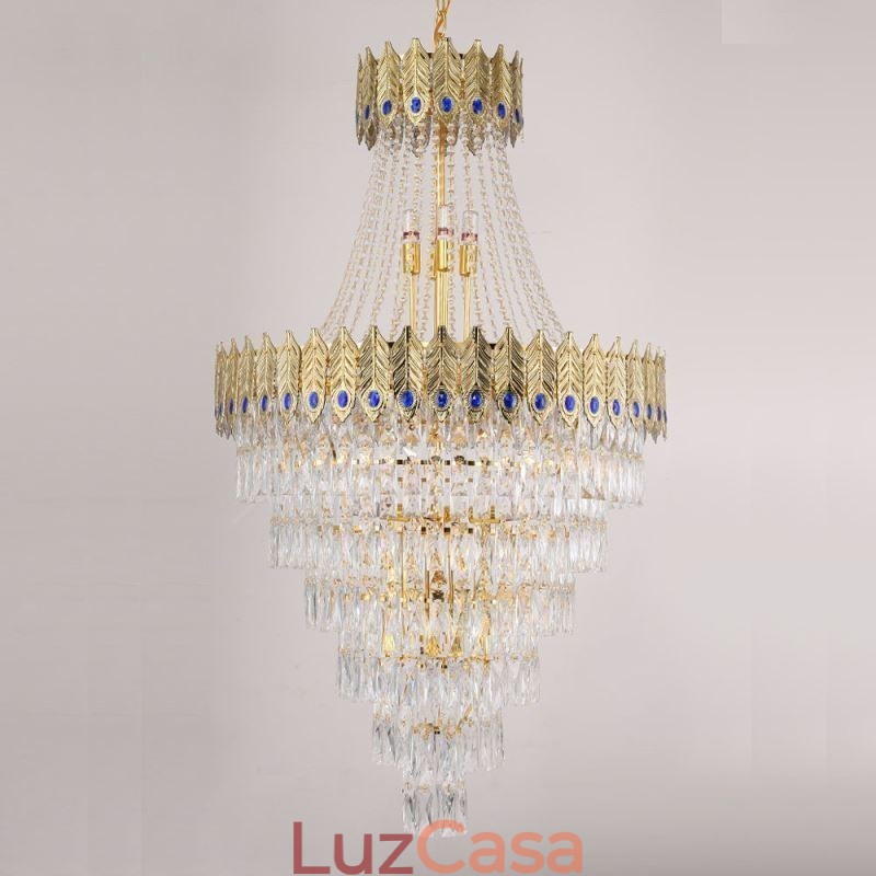 Luminária pendente de cristal sofisticada, luxuosa, decorativa, suspensa, 80 cm