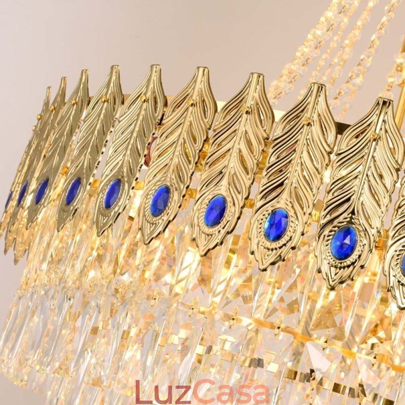 Luminária pendente de cristal sofisticada, luxuosa, decorativa, suspensa, 80 cm