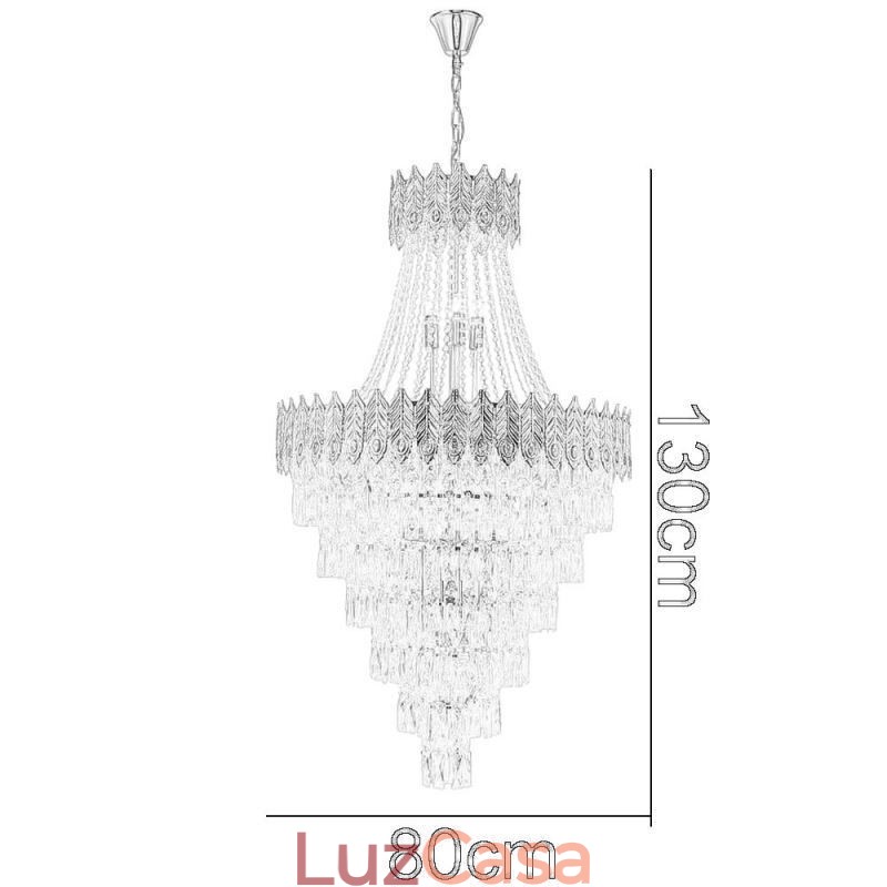 Luminária pendente de cristal sofisticada, luxuosa, decorativa, suspensa, 80 cm