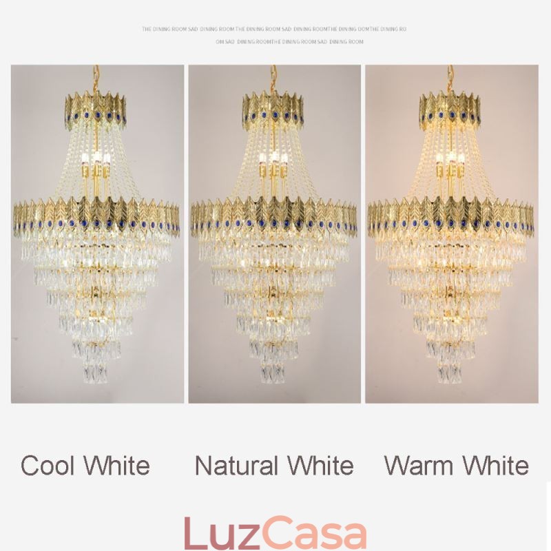 Luminária pendente de cristal sofisticada, luxuosa, decorativa, suspensa, 80 cm