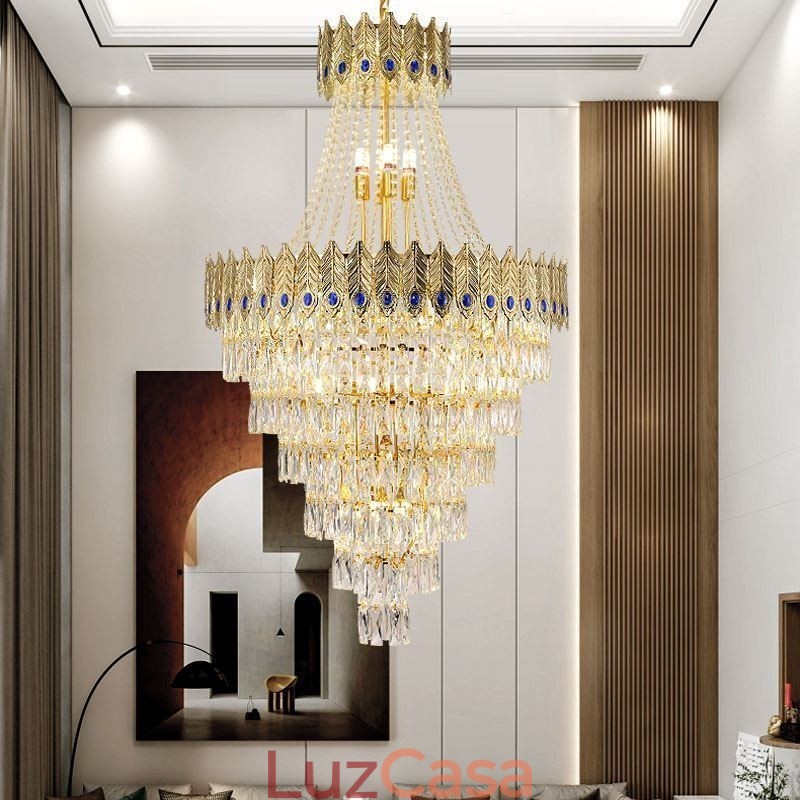 Luminária pendente de cristal sofisticada, luxuosa, decorativa, suspensa, 80 cm