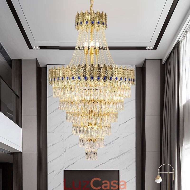 Luminária pendente de cristal sofisticada, luxuosa, decorativa, suspensa, 80 cm
