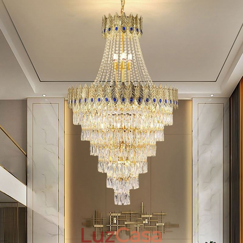 Luminária pendente de cristal sofisticada, luxuosa, decorativa, suspensa, 80 cm