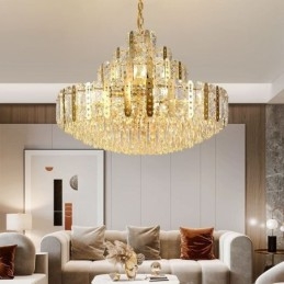 Lustre de cristal com detalhe em ferro dourado vazado