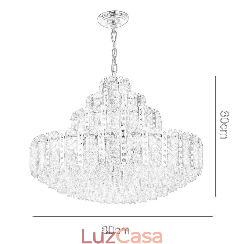 Lustre de cristal com detalhe em ferro dourado vazado