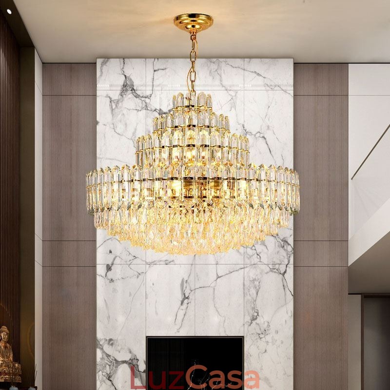 Luminária pendente de cristal com quatro camadas, luminária decorativa de luxo para teto, 80 cm