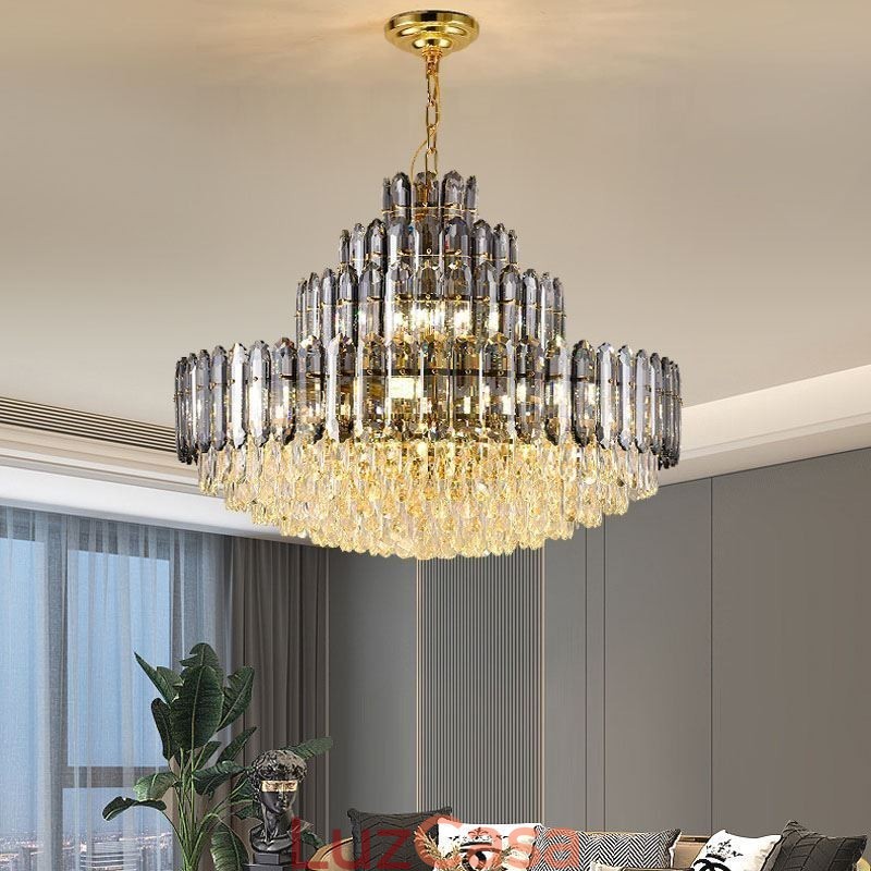 Luminária pendente de cristal com quatro camadas, luminária decorativa de luxo para teto, 80 cm