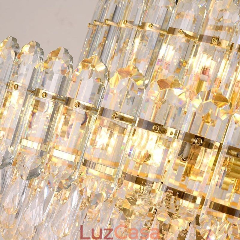 Luminária pendente de cristal com quatro camadas, luminária decorativa de luxo para teto, 80 cm