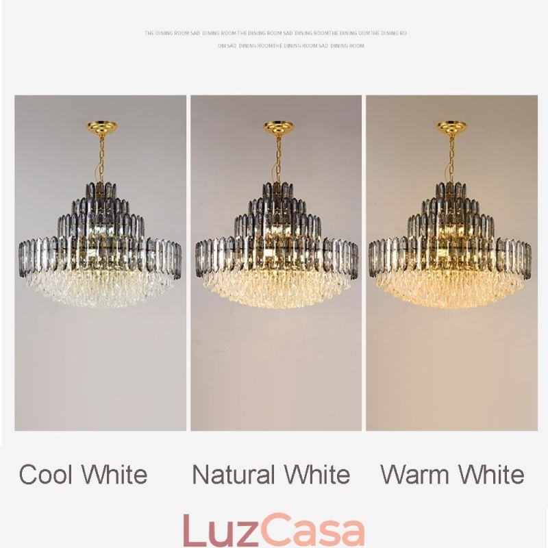 Luminária pendente de cristal com quatro camadas, luminária decorativa de luxo para teto, 80 cm