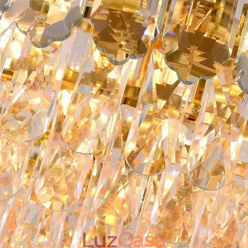 Luminária pendente de cristal com quatro camadas, luminária decorativa de luxo para teto, 80 cm