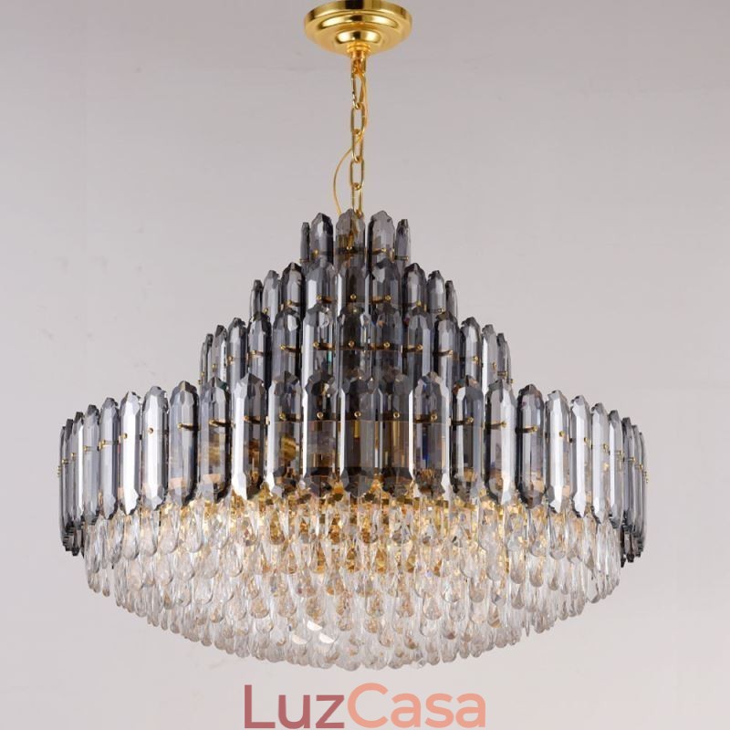 Luminária pendente de cristal com quatro camadas, luminária decorativa de luxo para teto, 80 cm
