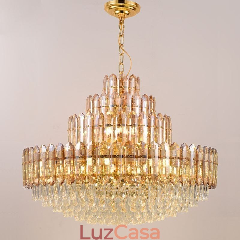 Luminária pendente de cristal com quatro camadas, luminária decorativa de luxo para teto, 80 cm