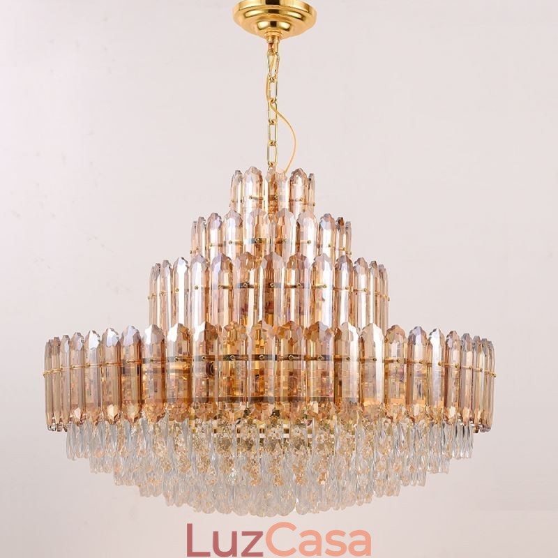 Luminária pendente de cristal com quatro camadas, luminária decorativa de luxo para teto, 80 cm